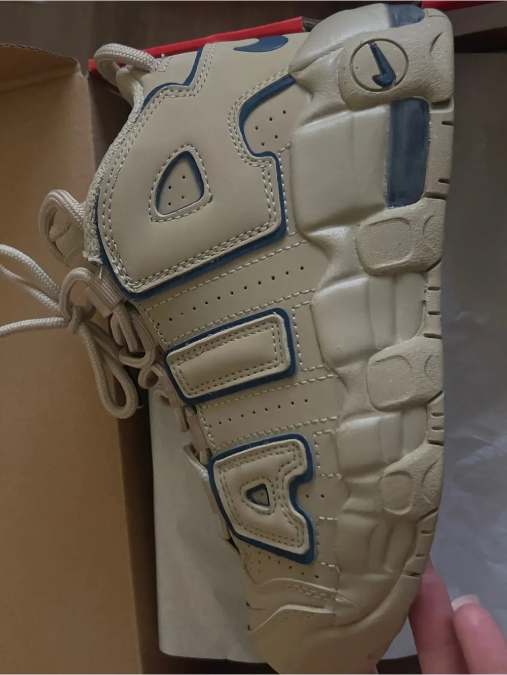 Nike Kids Beige Sneakers with Blue Trim